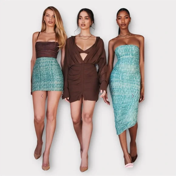 HOUSE of CB Small NWT CLEO Chocolate Chiffon Shirt Dress - Picture 5 of 16